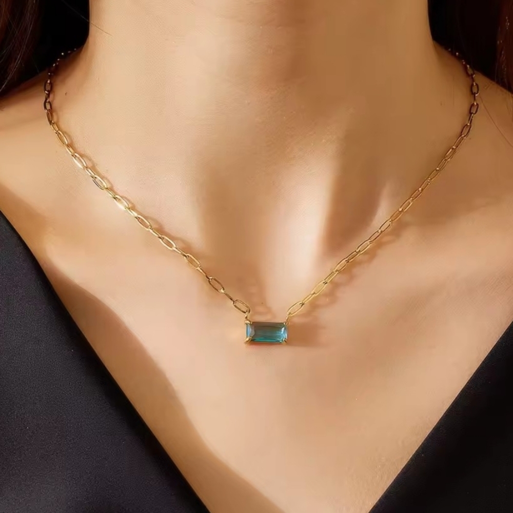 18 KT Gold Over Titanium Aqua Blue Necklace